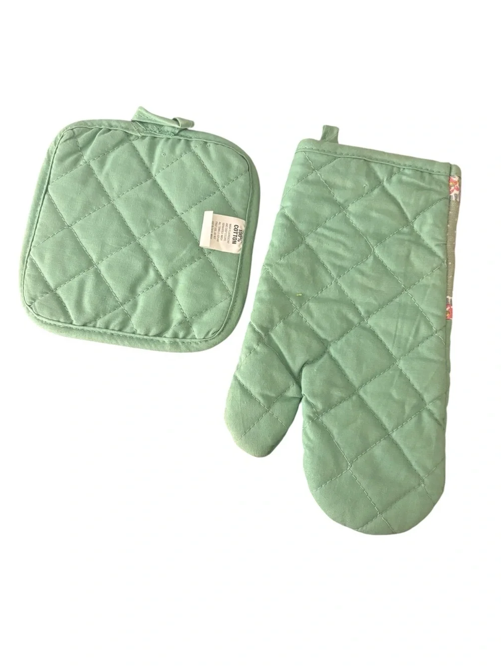 Green Swan Oven Mitt and Potholder Set VTG Quilted Set Cottagecore Coquette